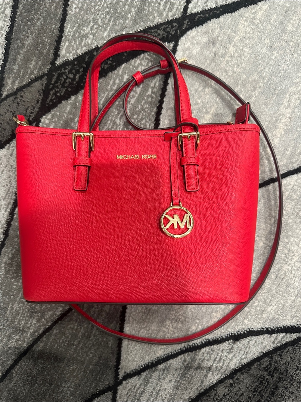 Michael Kors Red Saffiano Satchel with Gold Accent